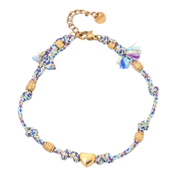 Boho Rope Heart Bracelet – Gold / Light Blue From 1love2hugs3kisses Ibiza