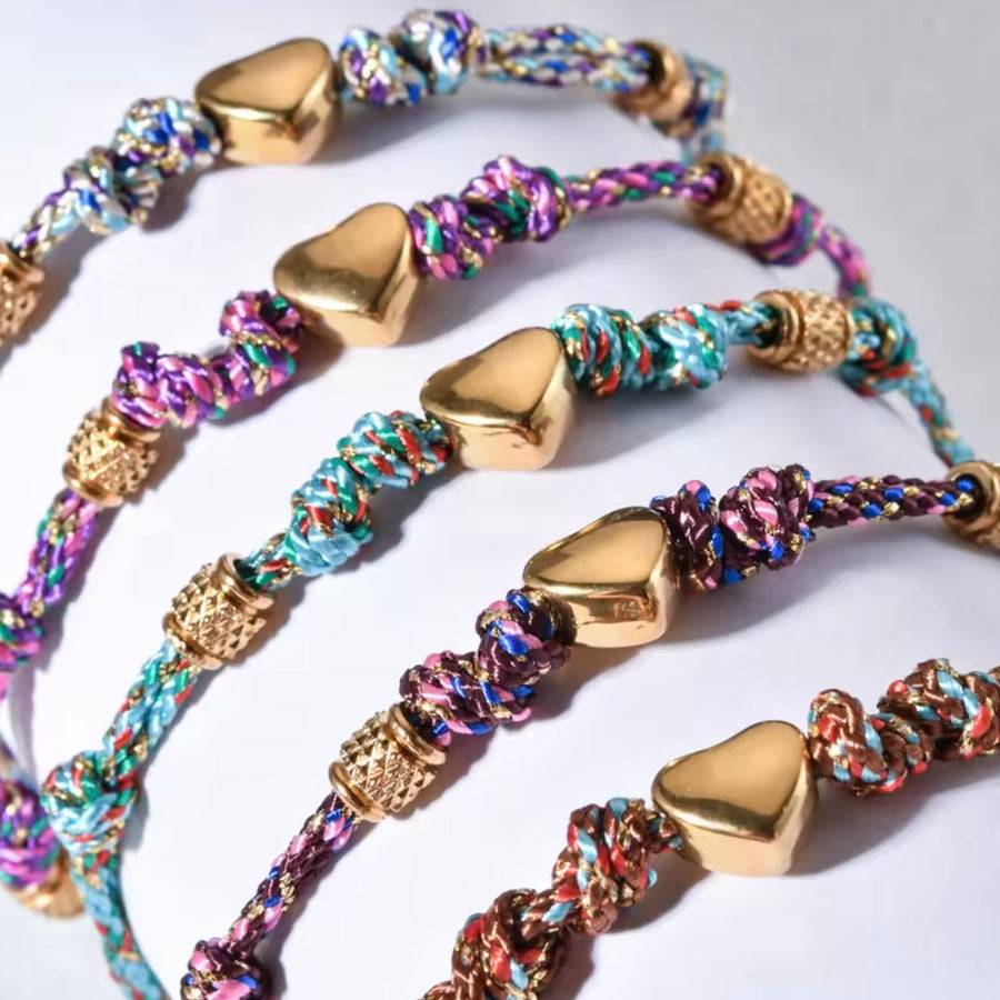 Boho Rope Heart Bracelet – Gold / Light Blue From 1love2hugs3kisses Ibiza