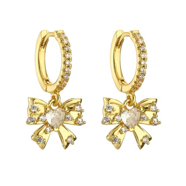 Bow Charm Zircon Huggie Earrings – Gold available at 1Love2Hugs3Kisses ibiza 