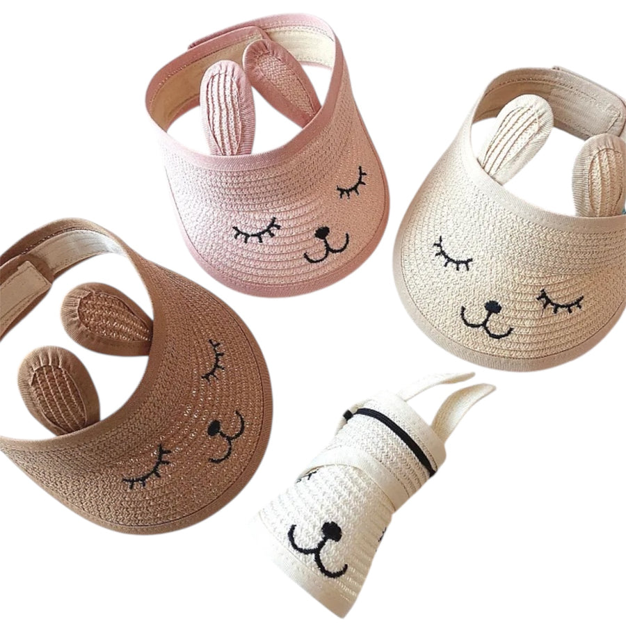 kids straw visor bunny ears white toddler sun visor adjustable summer hat