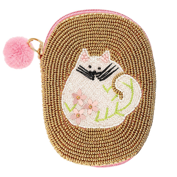 Cat Beaded Coin Purse - Pink Available at 1love2hugs3kisses Ibiza