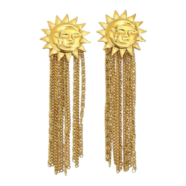 Celestial Sun Face Tassel Earrings – Gold From 1love2hugs3kisses Ibiza