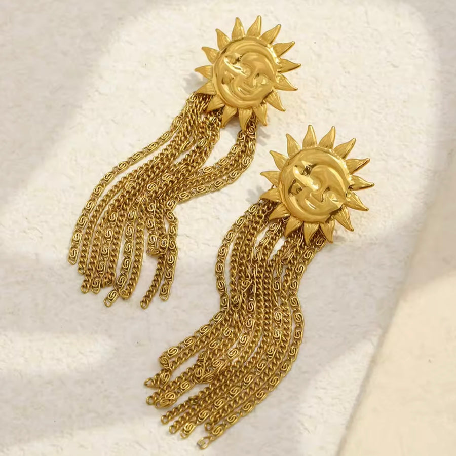 Celestial Sun Face Tassel Earrings – Gold From 1love2hugs3kisses Ibiza