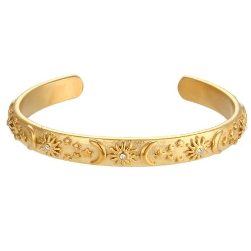 Celestial Sun, Moon & Star Cuff Bracelet Gold