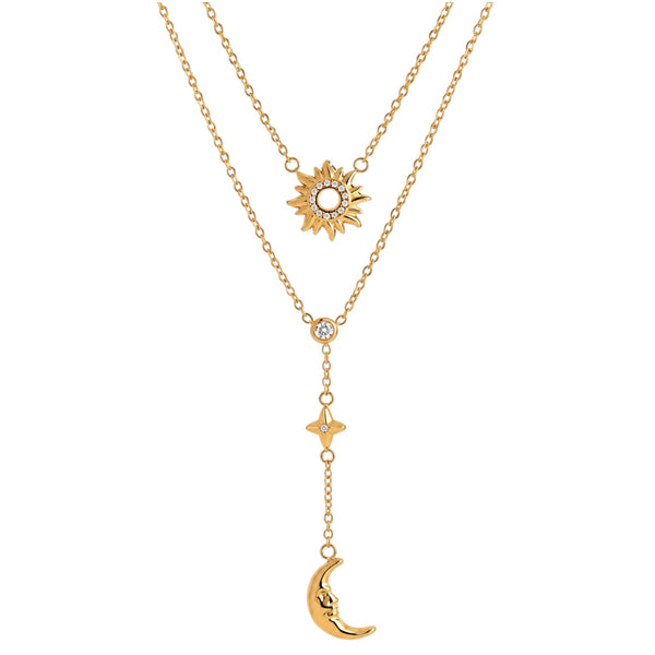 Celestial Sun & Moon Layered Necklace – Gold Available at 1love2hugs3kisses Ibiza