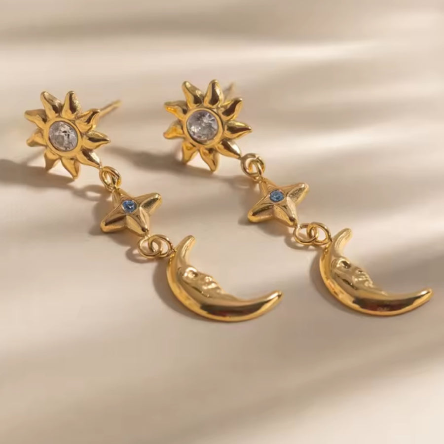 Celestial Sun Moon Star Earrings – Gold Available at 1love2hugs3kisses Ibiza