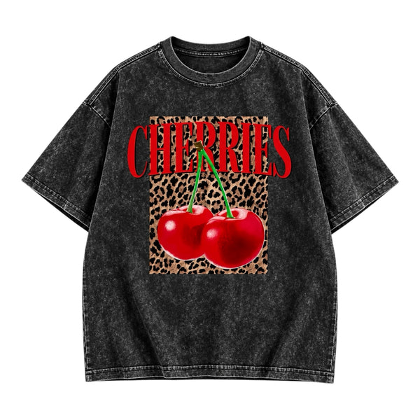 Cherries Women’s T-Shirt – Washed Black Available at 1love2hugs3kisses Ibiza
