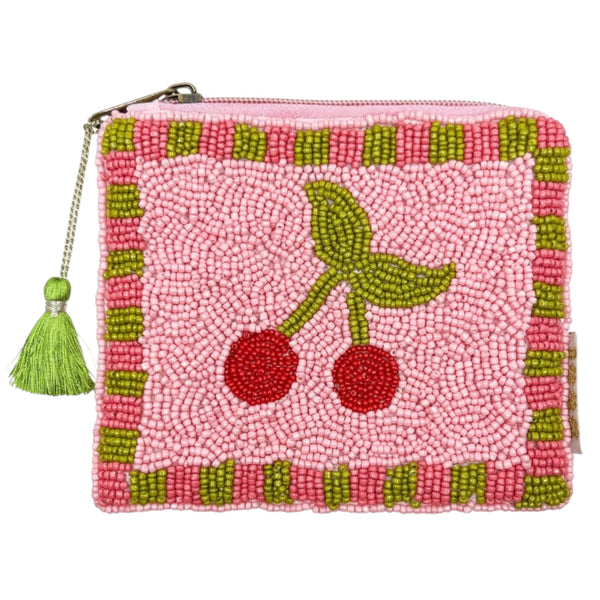 Cherry Beaded Pouch – Light Pink Available at 1love2hugs3kisses Ibiza
