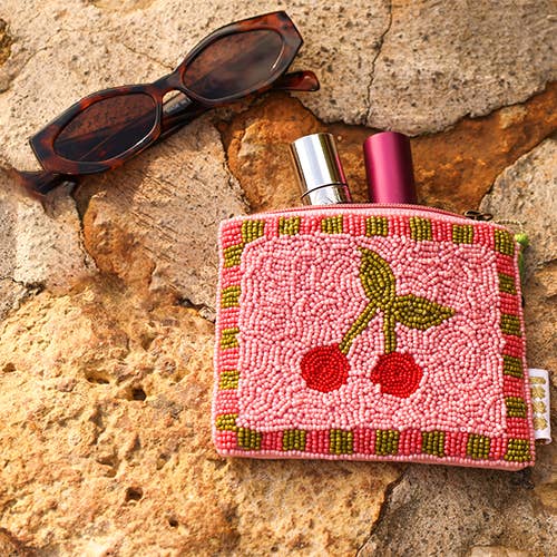 Cherry Beaded Pouch – Light Pink Available at 1love2hugs3kisses Ibiza