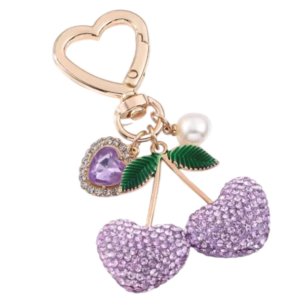 Cherry Heart Rhinestone Keychain – Lilac Available at 1love2hugs3kisses Ibiza 