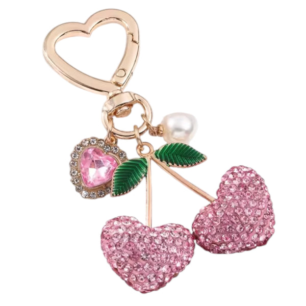Cherry Heart Rhinestone Keychain – Pink Available at 1love2hugs3kisses Ibiza