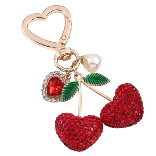 Cherry Heart Rhinestone Keychain – Red Available at 1love2hugs3kisses Ibiza