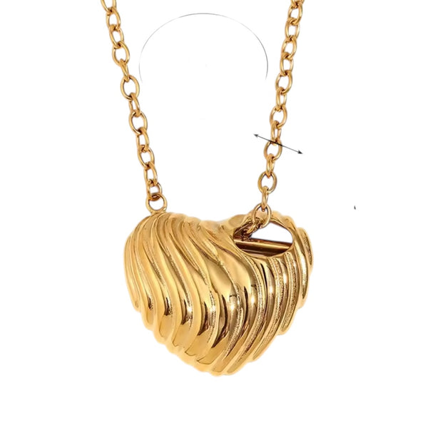 Chunky Sculpted Heart Necklace – Gold available at 1love2hugs3kisses ibiza