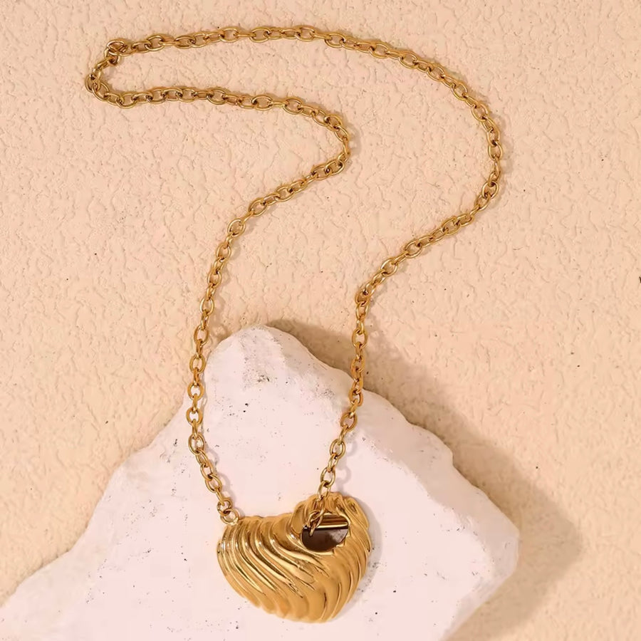 Chunky Sculpted Heart Necklace – Gold available at 1love2hugs3kisses ibiza