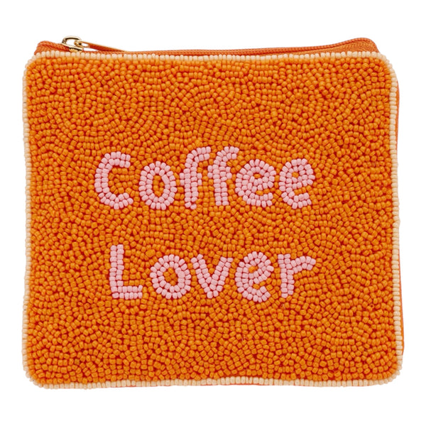 Coffee Lover Beaded Pouch - Orange Available at 1love2hugs3kisses Ibiza