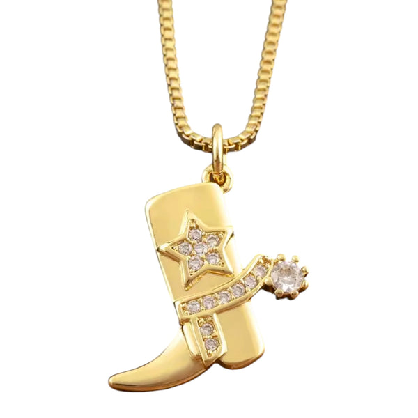 Cowboy Boot Pendant Necklace – Gold Available at 1love2hugs3kisses Ibiza