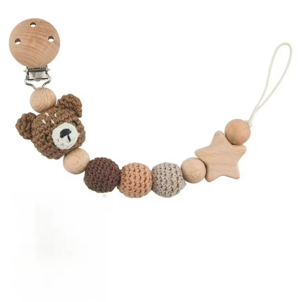 Crochet Bear Pacifier Clip Chain – Brown From 1love2hugs3kisses ibiza