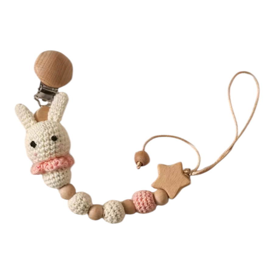 Crochet Bunny Pacifier Clip Chain – Pink Available at 1love2hugs3kisses Ibiza