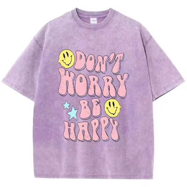 Don’t Worry Be Happy Womens Tee – Lilac  available at 1love2hugs3kisses ibiza