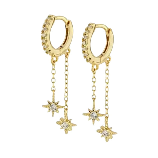 Double Star Chain Drop Earrings – Gold available at 1love2hugs3kisses ibiza