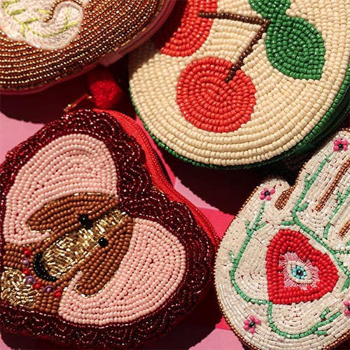 Cherry Beaded Coin Purse – Green & Red