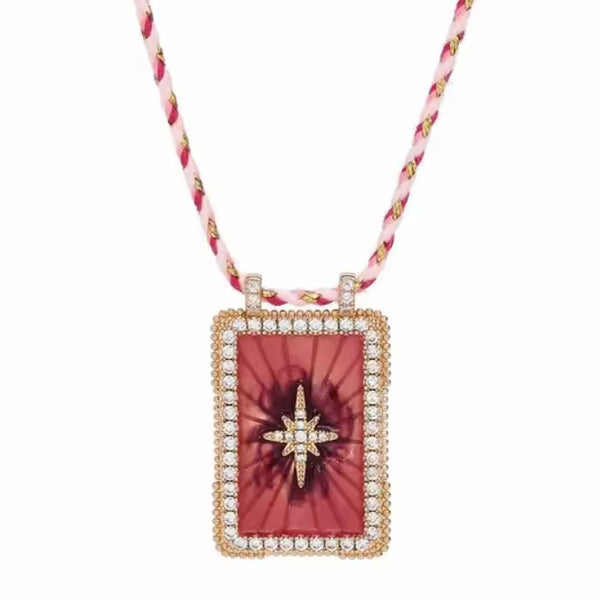 Eight Point Star Enamel Rope Necklace – Pink & Gold available at 1love2hugs3kisses ibiza
