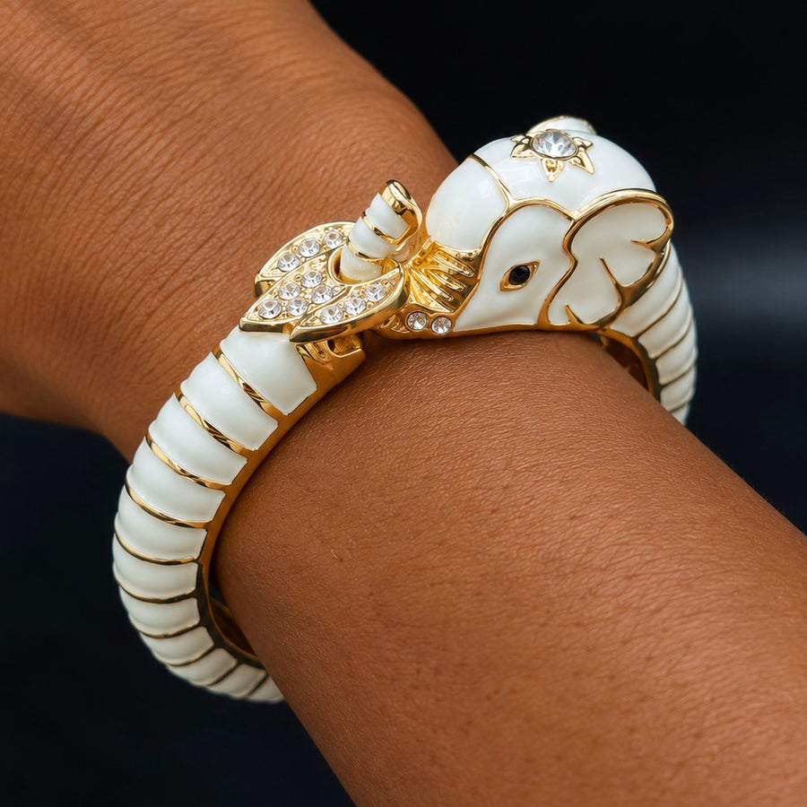 Elephant Bangle Bracelet Enamel - White available at 1love2hugs3kisses ibiza