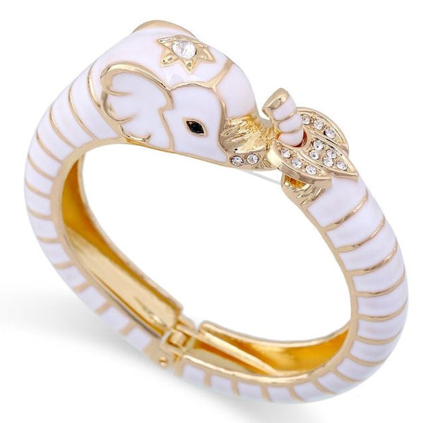 Elephant Bangle Bracelet Enamel - White available at 1love2hugs3kisses ibiza
