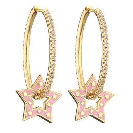 Enamel Star Hoop Earrings - Pink From 1love2hugs3kisses Ibiza