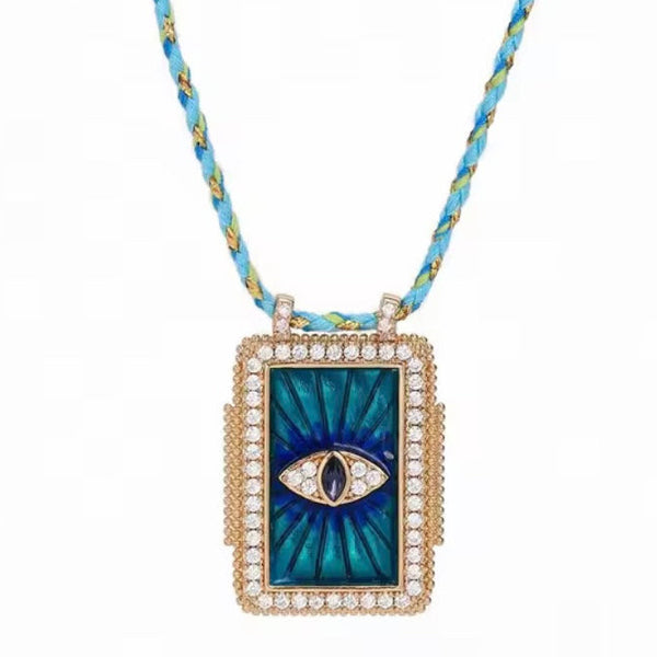 Evil Eye Enamel Rope Necklace – Blue & Gold available at 1love2hugs3kisses ibiza