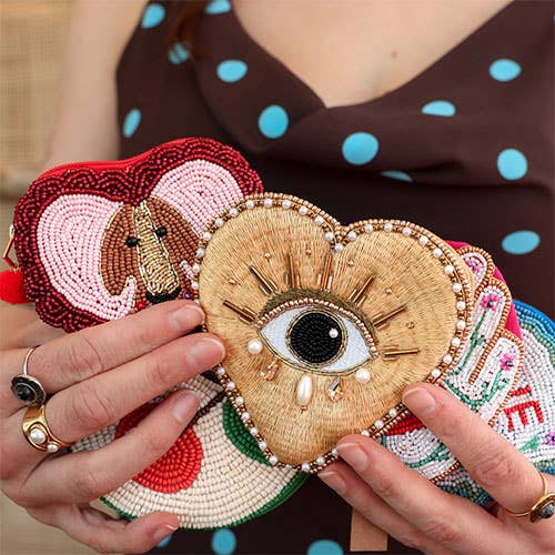 Evil Eye Heart Beaded Coin Purse – Gold Available at 1love2hugs3kisses Ibiza