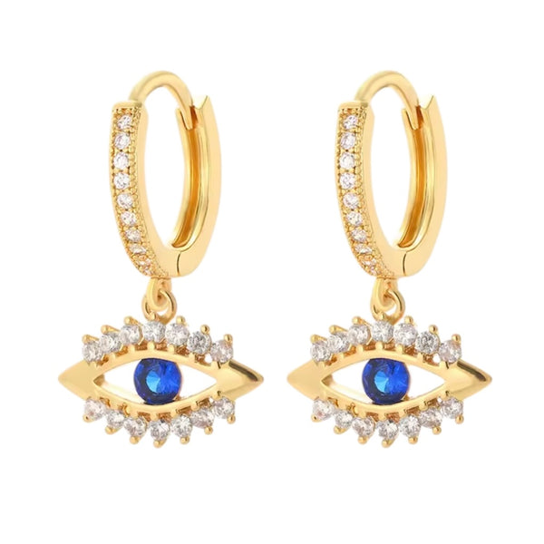 Evil Eye Huggie Earrings – Gold & Blue available at 1Love2Hugs3Kisses ibiza 