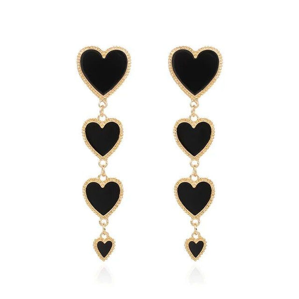 Four Hearts Earrings Black Gold available at 1love2hugs3kisses ibiza