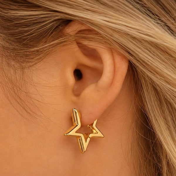 Geometric Star Hoop Earrings – Gold Available at 1love2hugs3kisses Ibiza