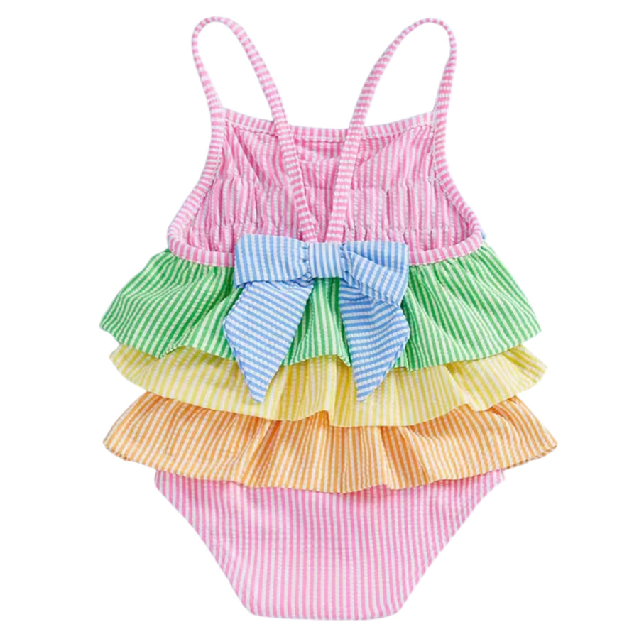 Girls Seersucker Frill Swimsuit – Rainbow available at 1love2hugs3kisses Ibiza
