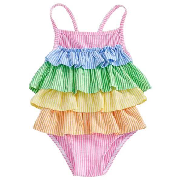 Girls Seersucker Frill Swimsuit – Rainbow available at 1love2hugs3kisses Ibiza