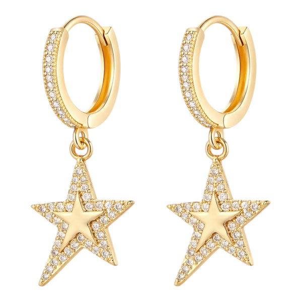 Gold star huggie earrings with zirconia stones