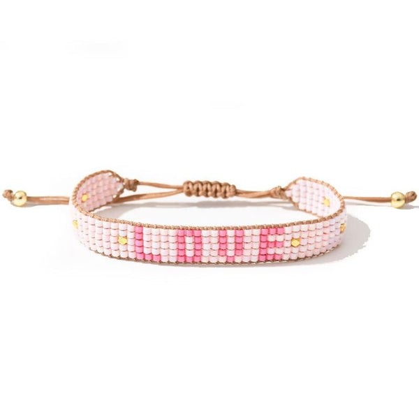 Handmade Rice Bead Braided Bracelet Love Pink-Light Pink from 1love2hugs3kisses ibiza