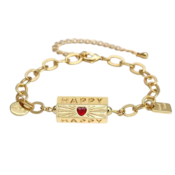 Happy Locket Chain Charm Pendant Bracelet - Gold available at 1Love2Hugs3Kisses ibiza