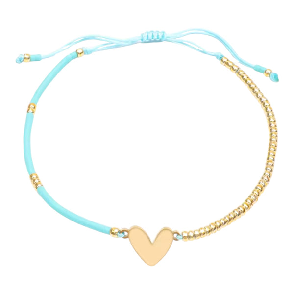 Heart Charm Beaded Bracelet – Light Blue Available at 1love2hugs3kisses Ibiza
