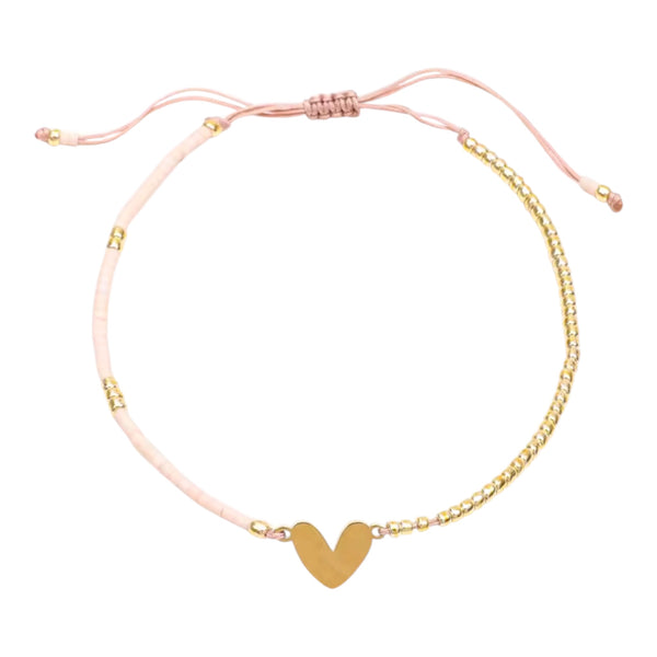 Heart Charm Beaded Bracelet – Light Pink Available at 1love2hugs3kisses Ibiza