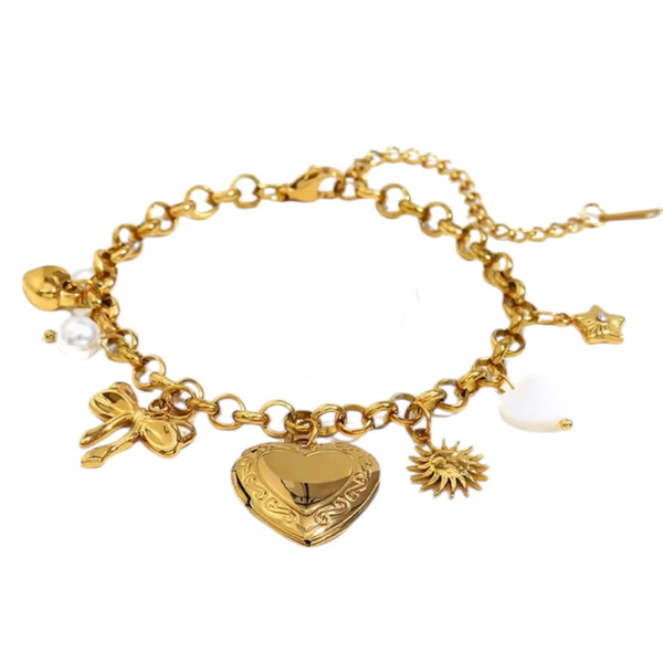 Heart & Charm Bracelet – Gold available at 1love2hugs3kisses ibiza