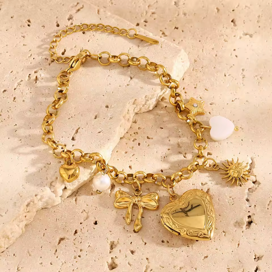 Heart & Charm Bracelet – Gold available at 1love2hugs3kisses ibiza