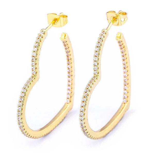 Heart hoop earrings in gold with sparkling zirconia