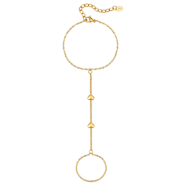 Heart Link Hand Chain Bracelet – Gold Available at 1love2hugs3kisses Ibiza