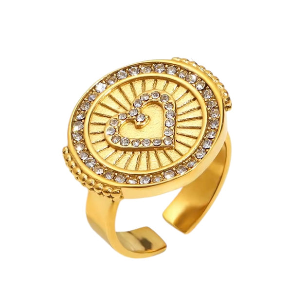 Heart Medallion Ring - Gold available at 1love2hugs3kisses ibiza