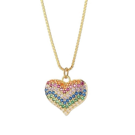 Heart Necklace Zirconia Multi Color available at 1love2hugs3kisses ibiza