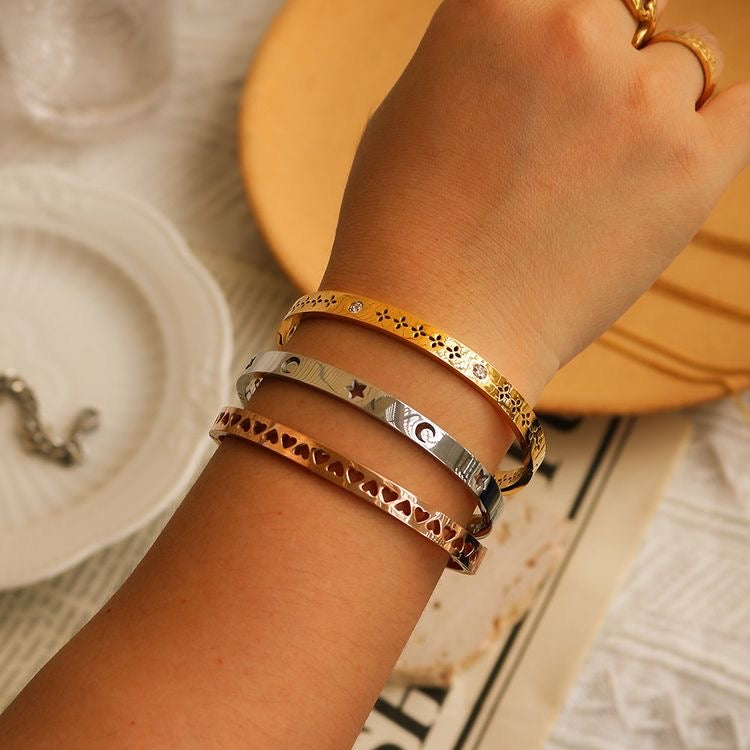 Hollow Heart Bangle Bracelet Gold available at 1love2hugs3kisses ibiza 