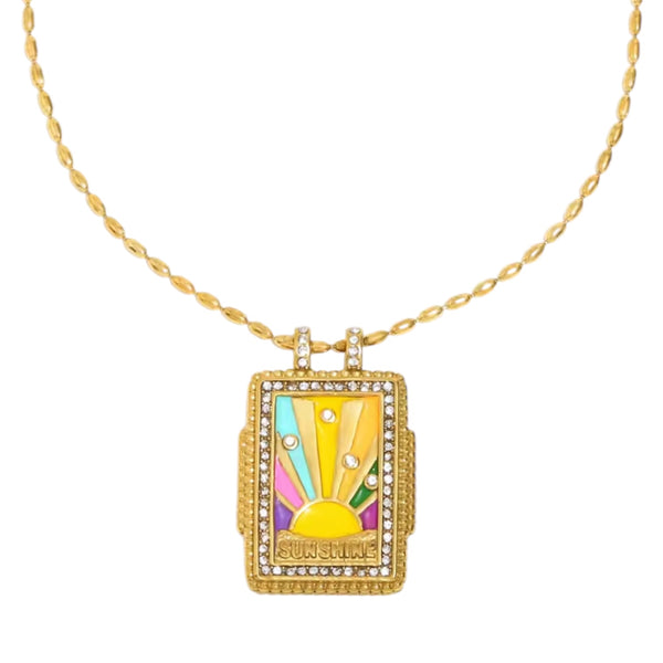 Ibiza Sunshine Necklace in gold with colourful sun pendant and rhinestone details