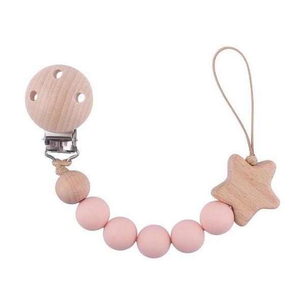 1love2hugs3kisses Baby Wooden Pacifier Clip Chain Star Light Pink